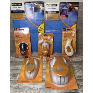 Fiskars Lot of 7 NIP Craft Paper Punchs - Templates (Paper Texture) Small to 3XL